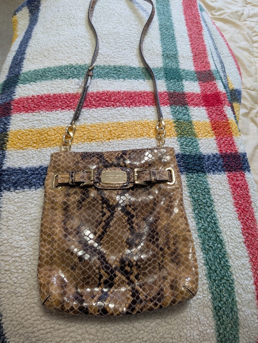 Michael Kors Brown Snakeskin-Print Crossbody with Gold Hardware